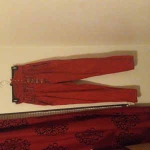 Red acid wash rare bonjour jeans high waisted/flap top